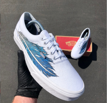 Hand Painted Eagle Feather on White Vans Era - customizable