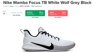 US Men's size 11 Nike Mamba Focus TB White Wolf Grey Black Shoes - David Chapman T.G.O. - Custom Order