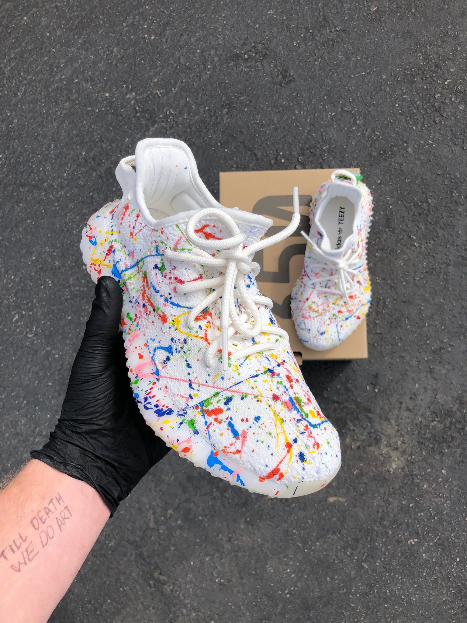Custom Paint Rainbow Splattered Adidas Yeezy's B Street Shoes Custom Paint Rainbow Splattered Adidas Yeezy's B Street Shoes